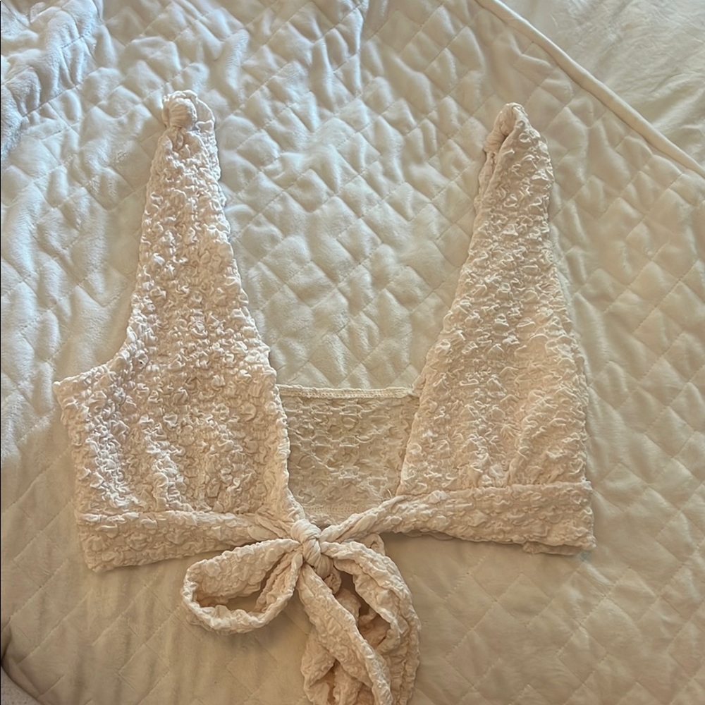 Cream Textured Tie-Back Top